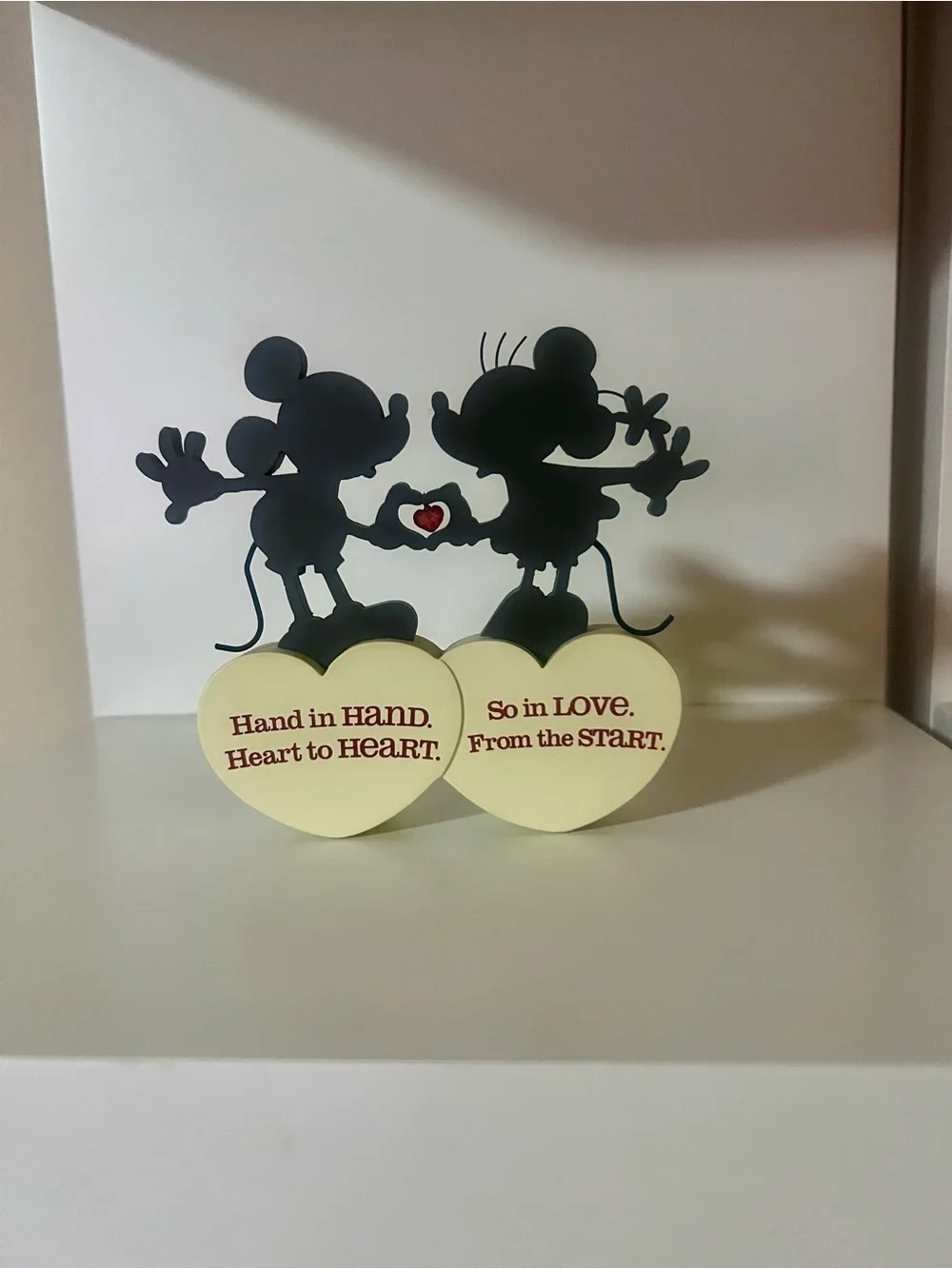 Disney Black Silhouette Couple Cake Topper with Red Heart and Cream Bases